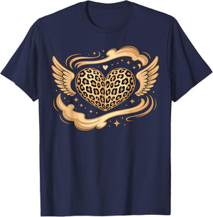 Leopard Print Heart T-Shirt - T-Shirt | Navy