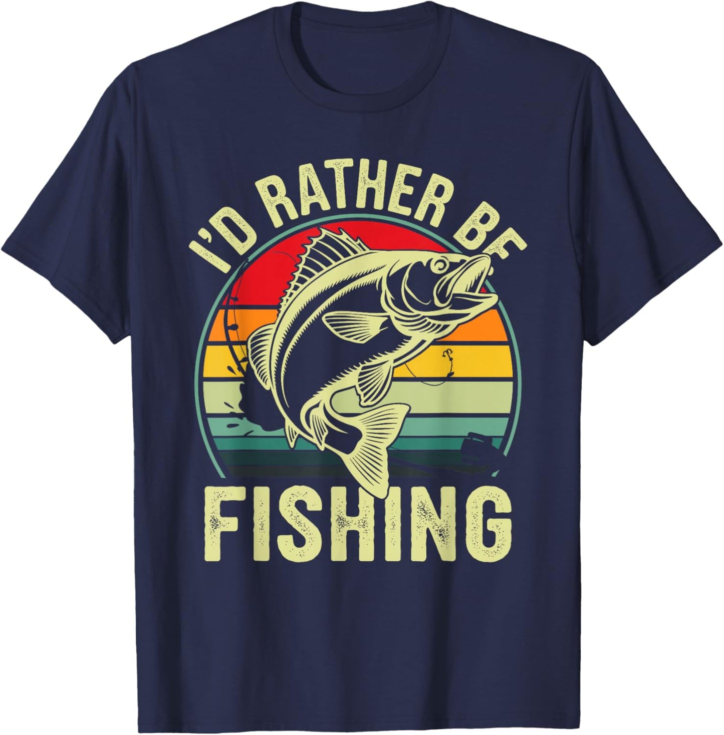 I'd Rather Be Fishing Retro Vintage Outdoor Fisherman T-Shirt - T-Shirt | Navy