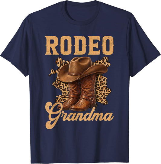 Rodeo Grandma Leopard Western Family Birthday Boy Girl T-Shirt - T-Shirt | Navy