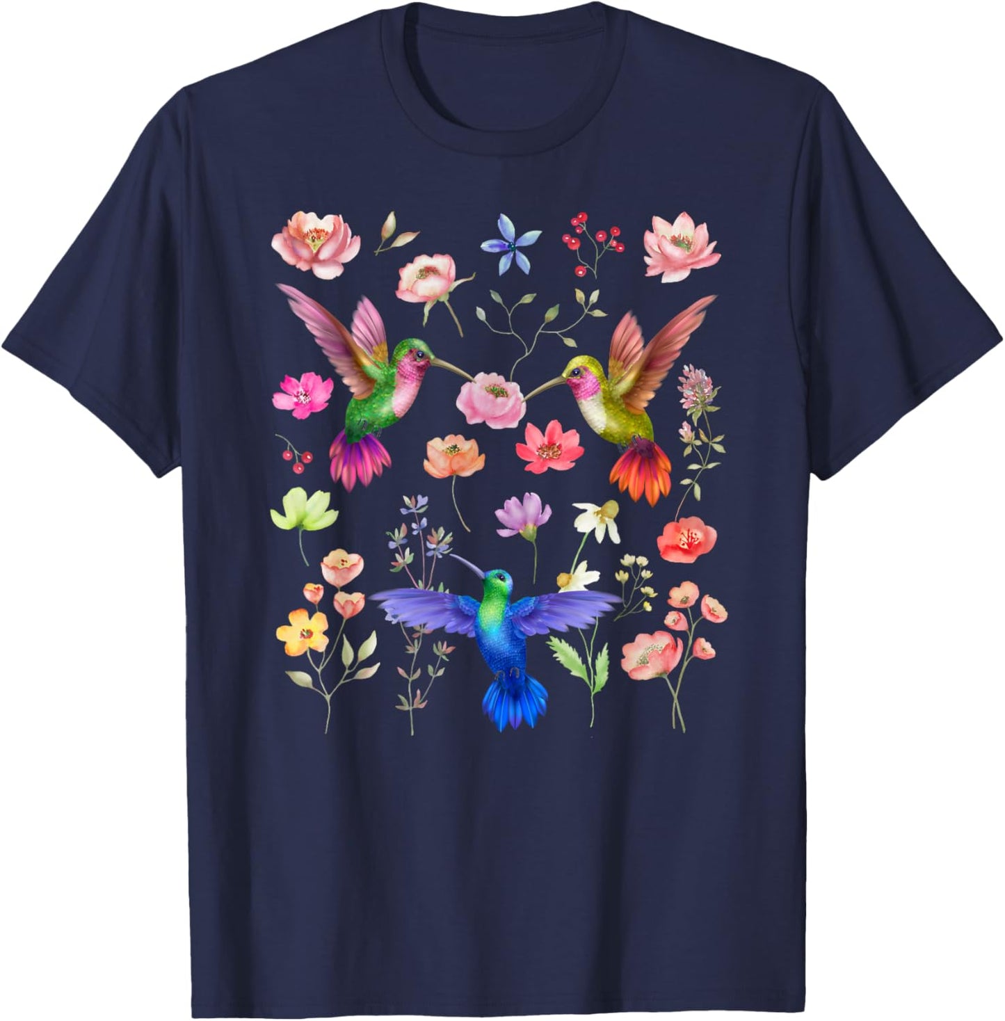 Hummingbird Flowers Hummingbird Lover Hummingbirds T-Shirt - T-Shirt | Navy