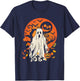 Cute Pumpkin Ghost And Autumn Leaves Halloween T-Shirt - T-Shirt | Navy
