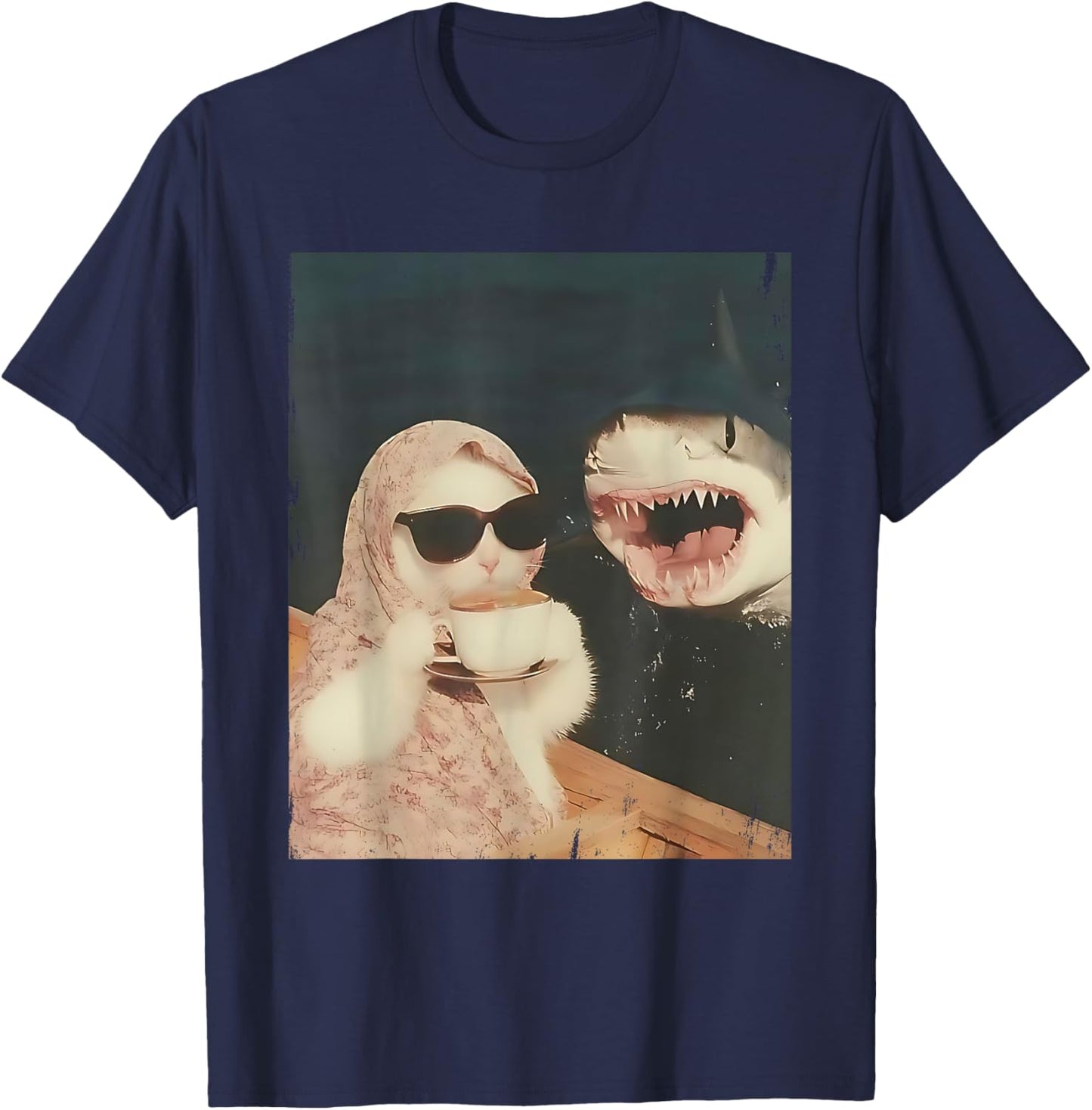 Funny Cat Shark Meme Cat Scarf Chilling Babushka Cat Women T-Shirt - T-Shirt | Navy