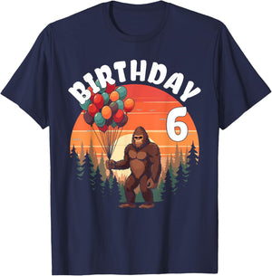 6 Years Old Bigfoot Birthday Party Celebration Balloons Fun T-Shirt - T-Shirt | Navy