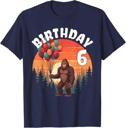 6 Years Old Bigfoot Birthday Party Celebration Balloons Fun T-Shirt - T-Shirt | Navy