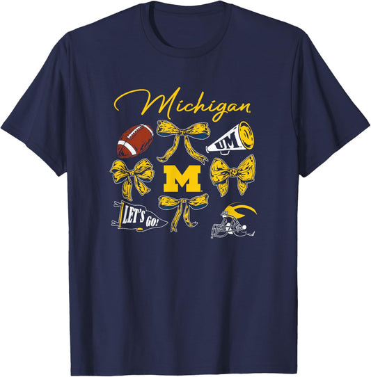 Michigan Wolverines Football Bow Navy Officially Licensed T-Shirt - T-Shirt | Navy