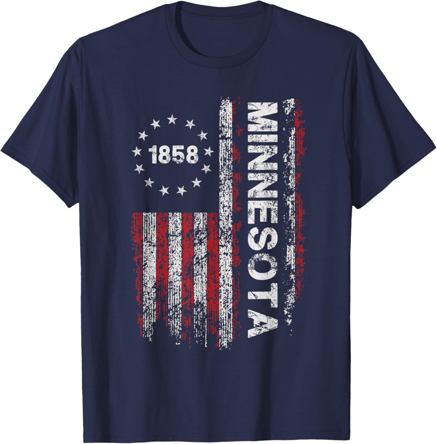 1858 Minnesota State US Flag Vintage Women Youth T-Shirt - T-Shirt | Navy