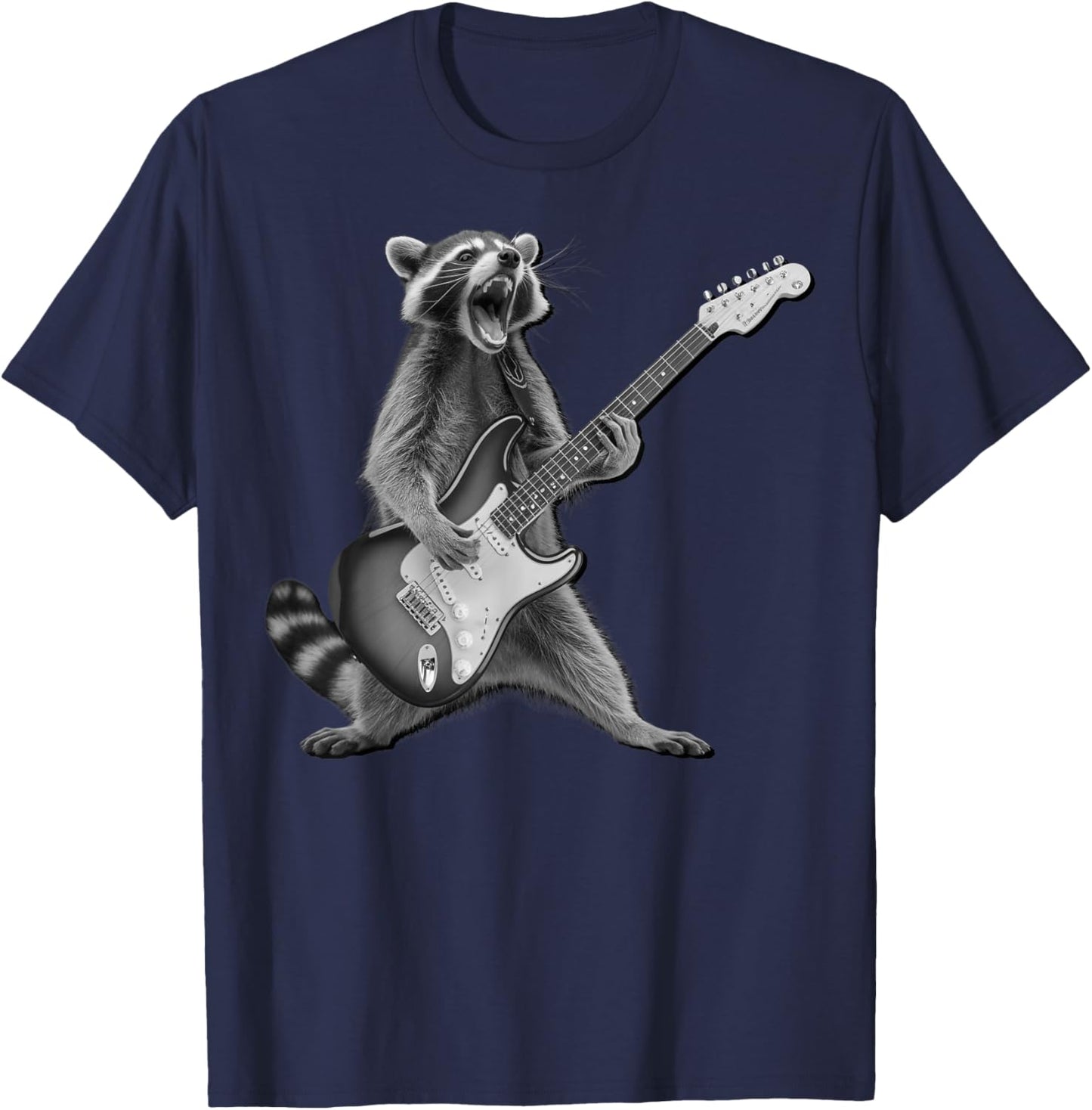 Raccoon Playing Guitar Rock and Roll Gifts Women Kid T-Shirt - T-Shirt | Navy