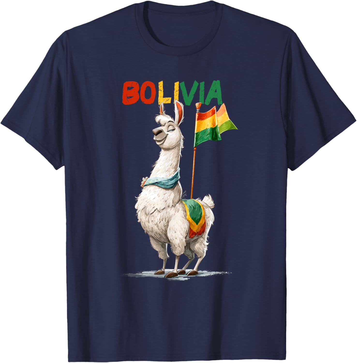 Funny Patriotic Bolivia Colors with Llama Costume T-Shirt - T-Shirt | Navy