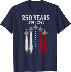 USA 250 Years Patriotic Jet Fighter 250th Anniversary T-Shirt - T-Shirt | Navy