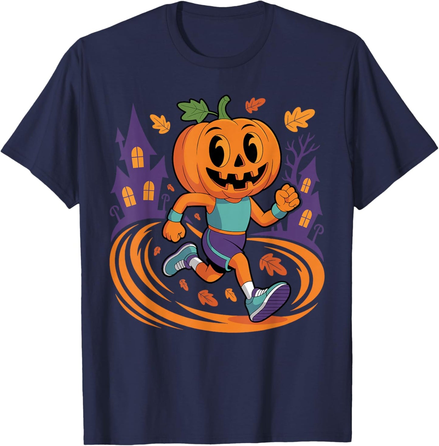 Halloween Pumpkin Running Fall Costume Funny Runner Marathon T-Shirt - T-Shirt | Navy