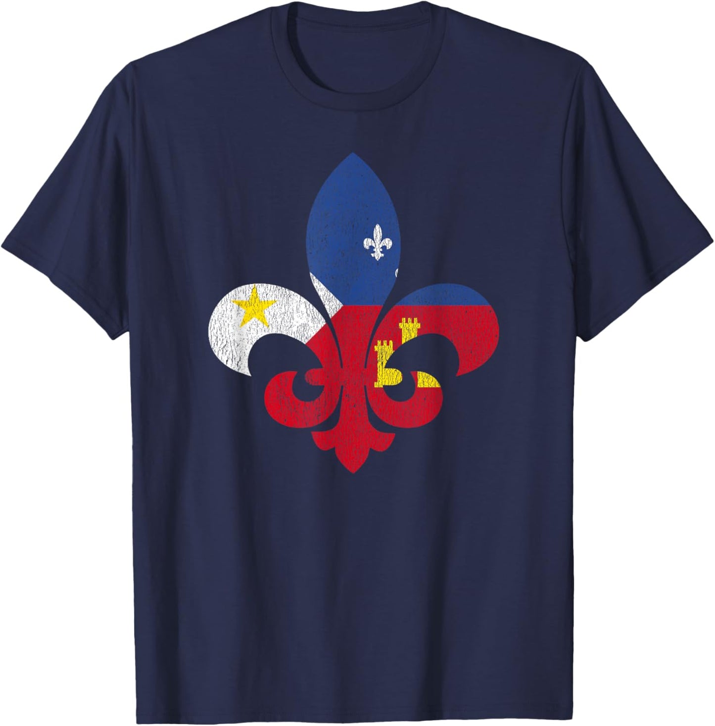Louisiana Cajun Fleur Proud Acadiana French Flag T-Shirt - T-Shirt | Navy