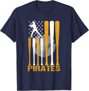 Vintage Pirates Maryland American Flag Baseball Weathered T-Shirt - T-Shirt | Navy