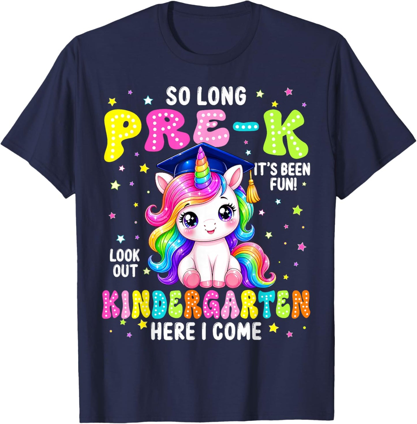 Unicorn So Long Pre-K Graduation Kindergarten Girls Kids T-Shirt - T-Shirt | Navy