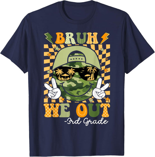 Camo Last Day of School 3rd Grade We Out Bruh Kids Boy T-Shirt - T-Shirt | Navy