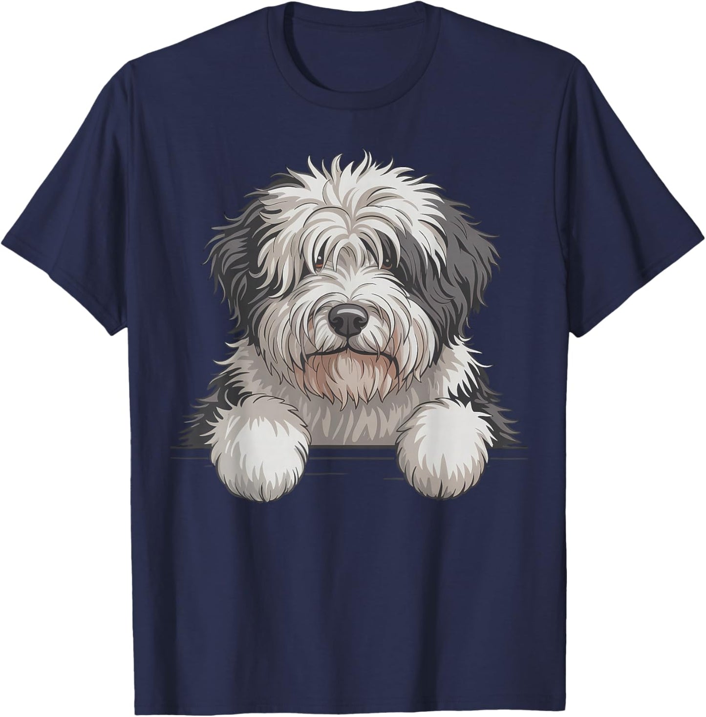 Old English Sheepdog Cute Peeking Bobtail Dog Lover T-Shirt - T-Shirt | Navy