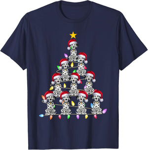 Christmas Tree Lights Men Women Santa Dalmatian Dog Xmas PJs T-Shirt - T-Shirt | Navy