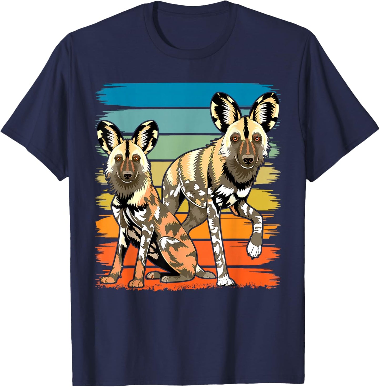African Painted Wild Dogs Sunset Moon Wild Dog Lovers Design T-Shirt - T-Shirt | Navy