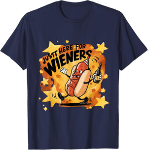 Retro Just Here For The Wieners 4th of July Funny Hotdog Men Women T-Shirt - T-Shirt | Navy