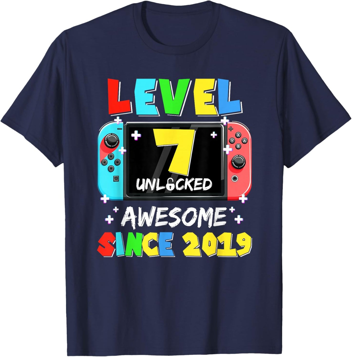 Niveau 7 débloqué Awesome Since 2019 Gaming 7th Birthday T-Shirt - T-Shirt | Navy