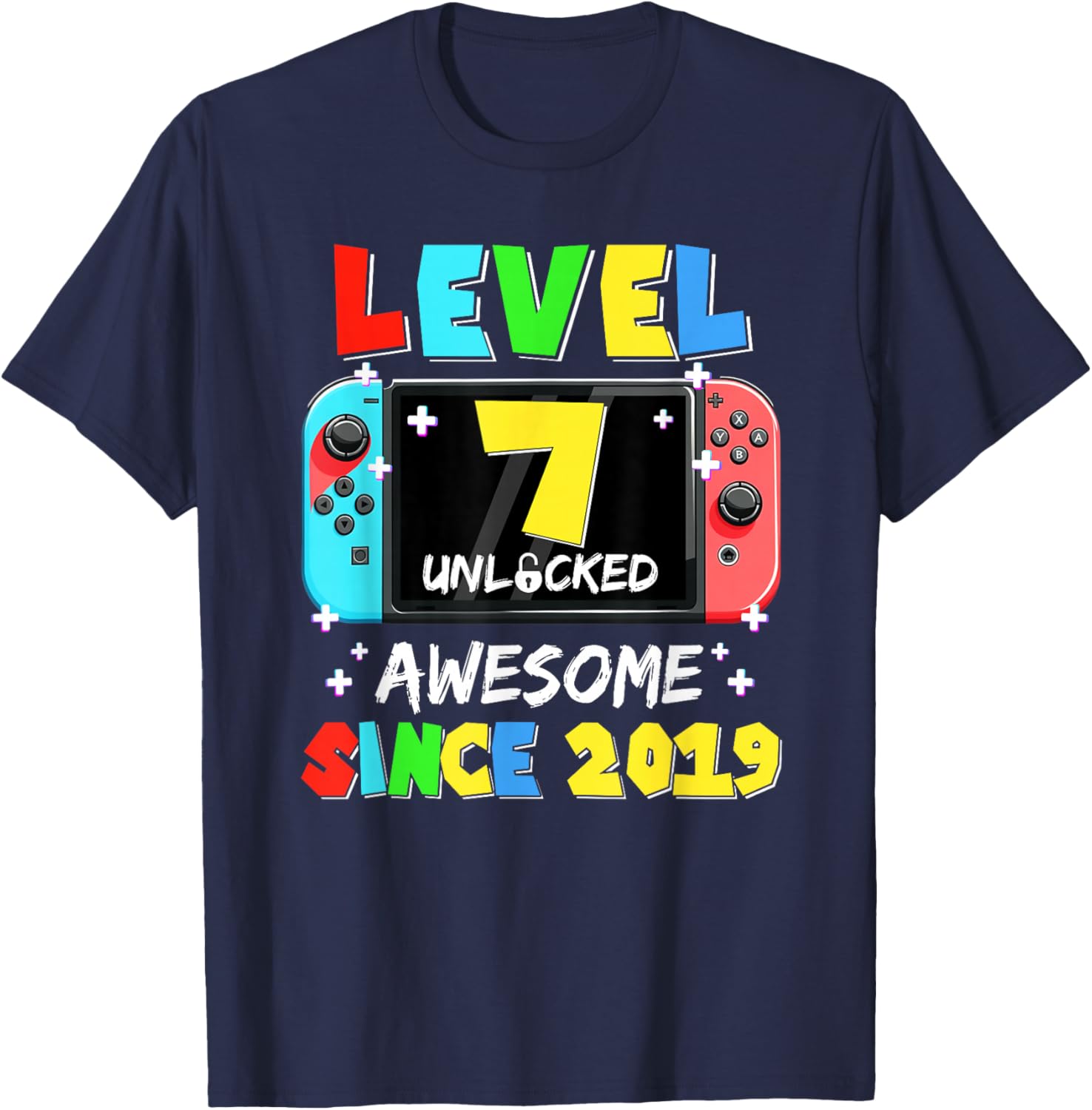 Niveau 7 débloqué Awesome Since 2019 Gaming 7th Birthday T-Shirt - T-Shirt | Navy