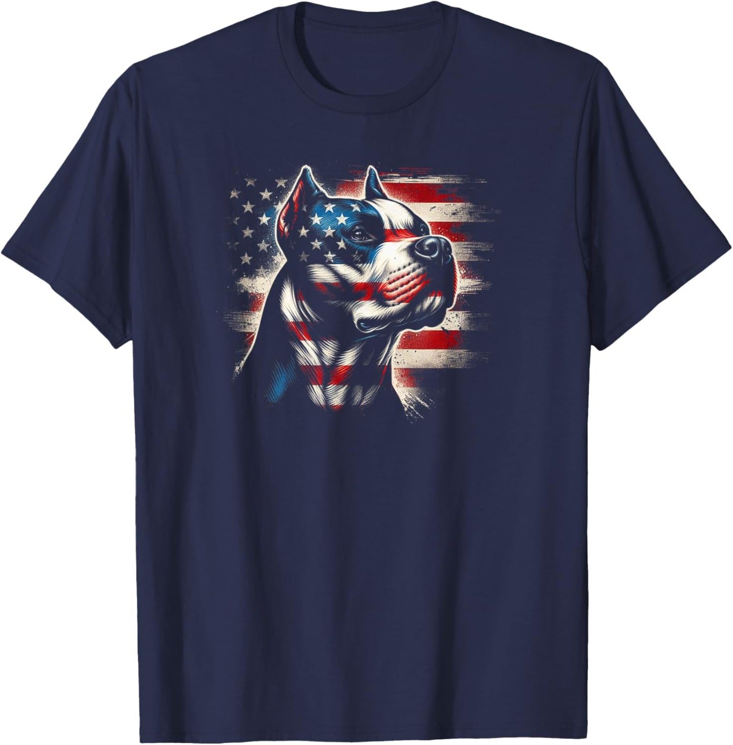 4th Of July American Flag Patriotic Pitbull Terrier T-Shirt - T-Shirt | Navy