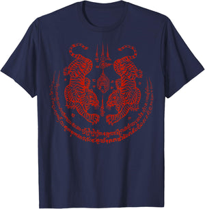 Sak Yant Tatouage Yantra Tigres Jumeaux Bangkok Thaïlande T-Shirt - T-Shirt | Navy
