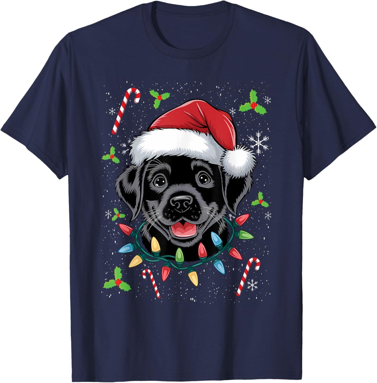 Black Lab Labrador Christmas Tree Light Pajama Dog Xmas Men Women Kids T-Shirt - T-Shirt | Navy