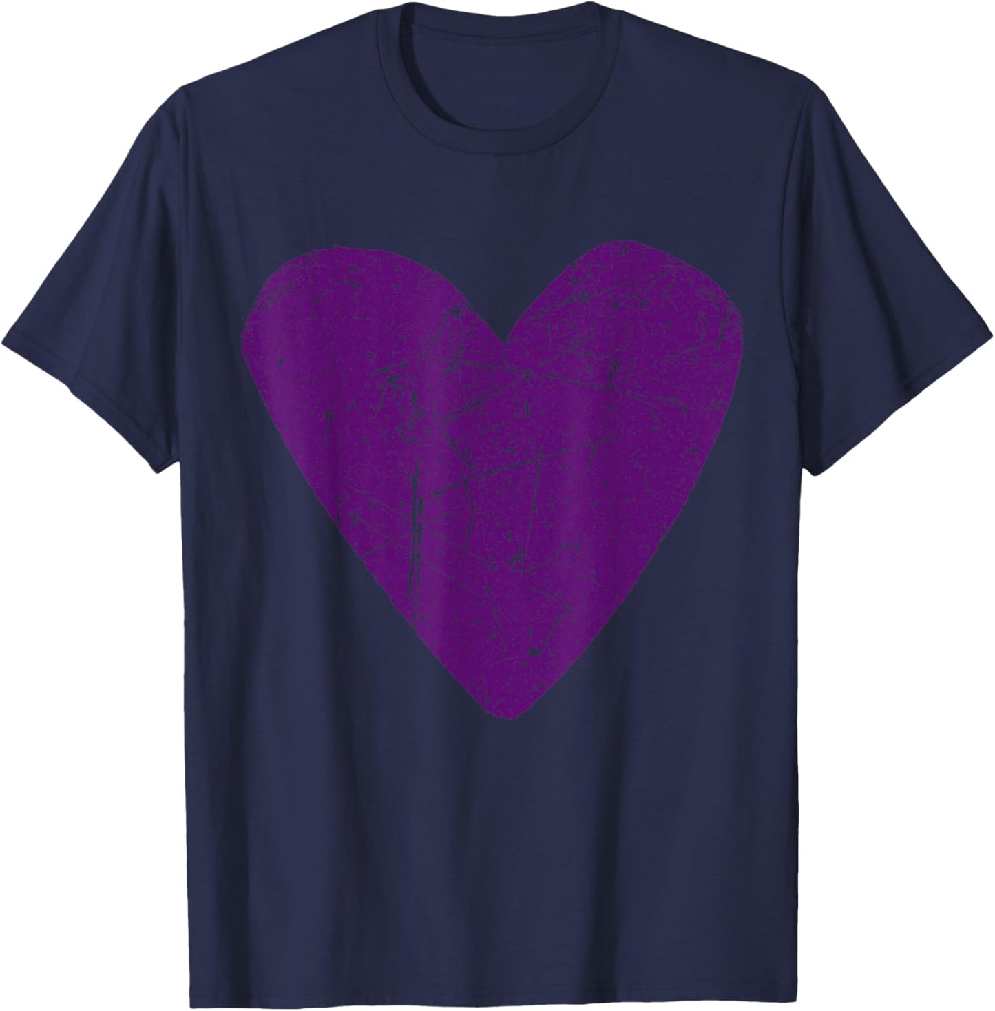 Distressed Grunge Worn Out Style Heart Dark Purple T-Shirt - T-Shirt | Navy