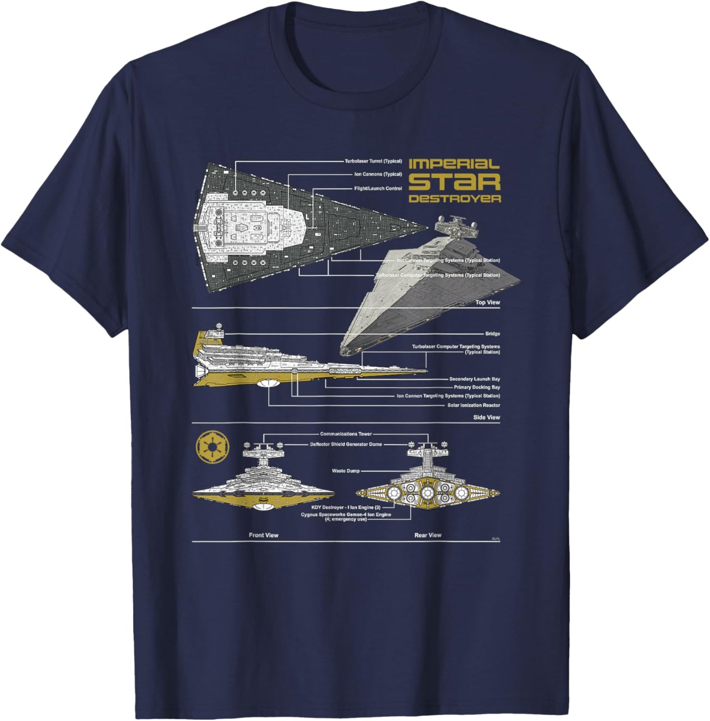 Star Wars Imperial Star Destroyer Schematic Blueprint T-Shirt - T-Shirt | Navy