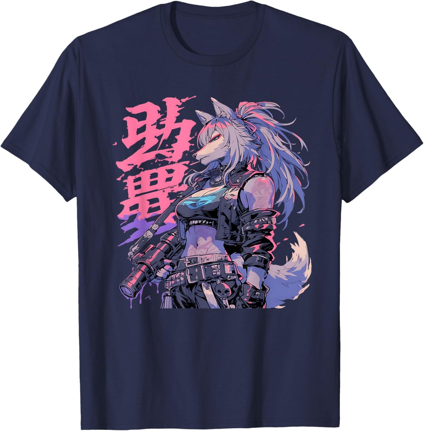 Goth Grunge Demon Anime Furry Wolf Horror Alt Aesthetic , Small, Black T-Shirt - T-Shirt | Navy