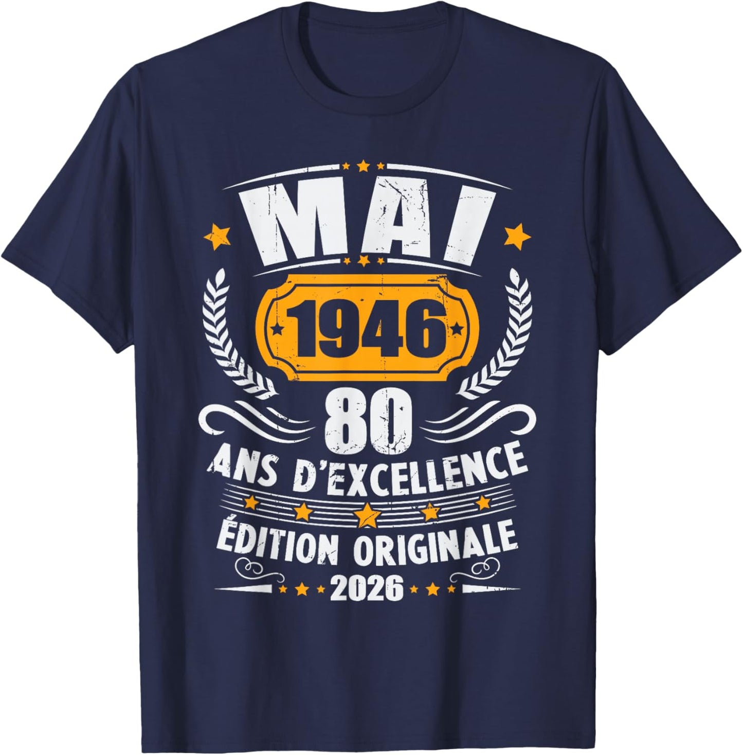 Vintage Mai 1946 Cadeau Anniversaire 80 Ans Hommes Femmes T-Shirt - T-Shirt | Navy