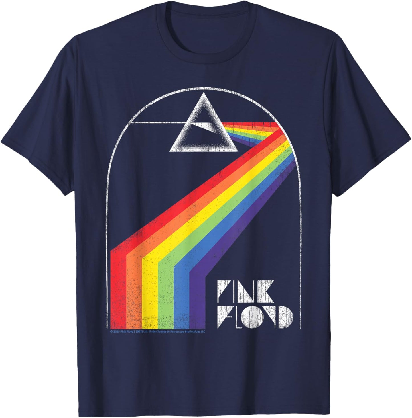 Pink Floyd Retro Prism Rainbow Design T-Shirt - T-Shirt | Navy