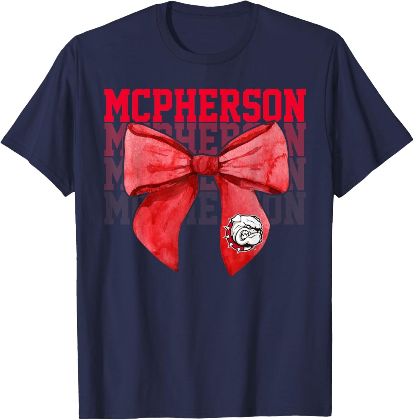 McPherson College Bow Vintage Athletics Girls Women T-Shirt - T-Shirt | Navy
