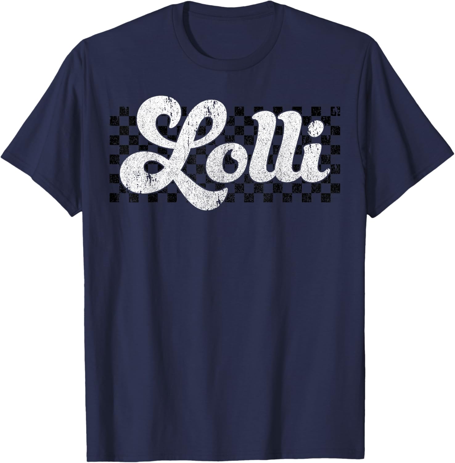 Lolli Grandma Retro Checkered Mothers Day Groovy T-Shirt - T-Shirt | Navy