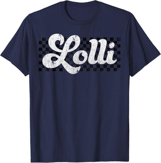 Lolli Grandma Retro Checkered Mothers Day Groovy T-Shirt - T-Shirt | Navy