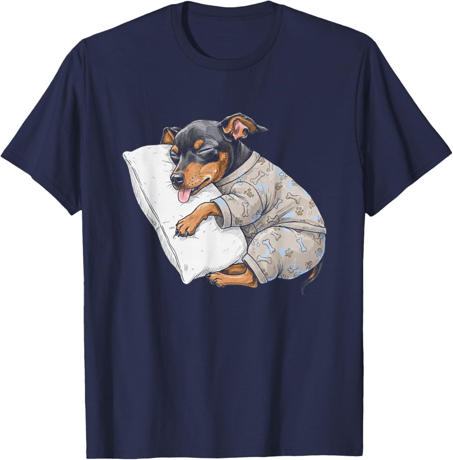 Funny Sleepy Miniature Pinscher Pajama Adults Kids Min Pin T-Shirt - T-Shirt | Navy
