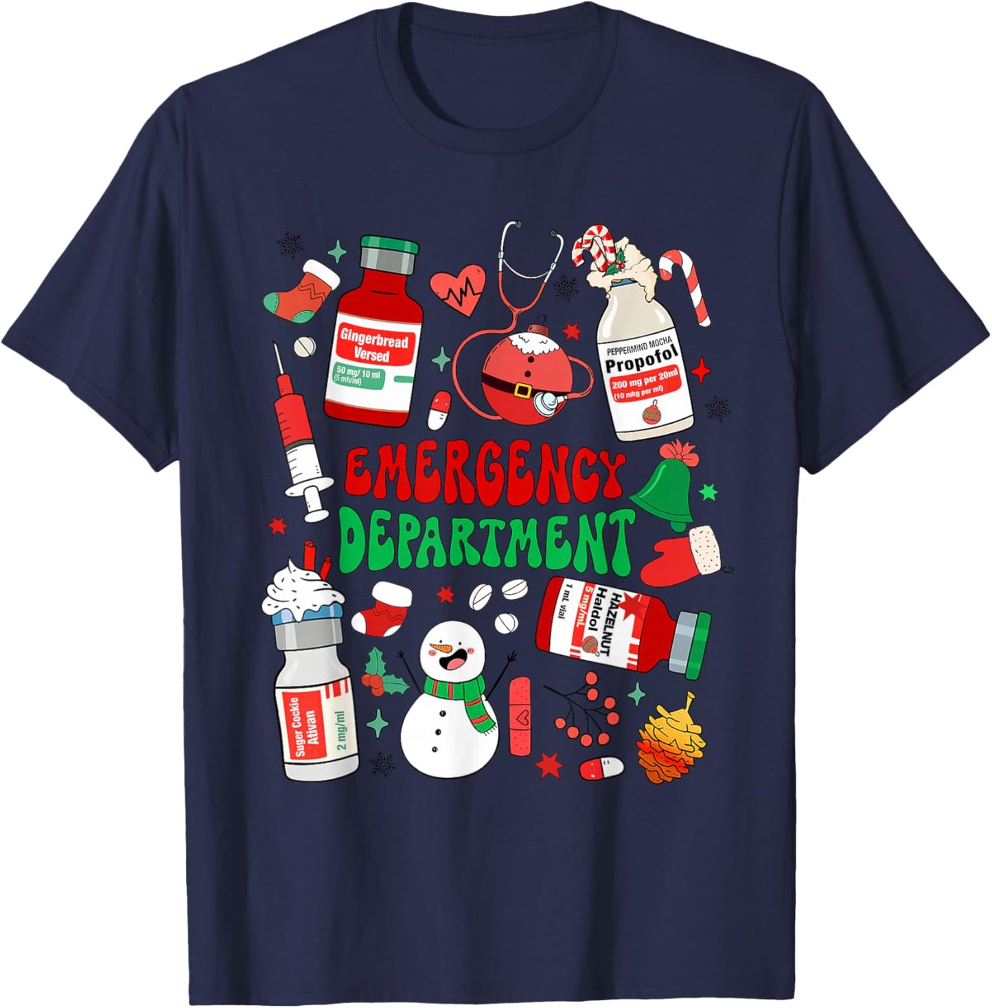 Christmas Emergency Room ER RN Nurse Department Healthcare T-Shirt - T-Shirt | Navy