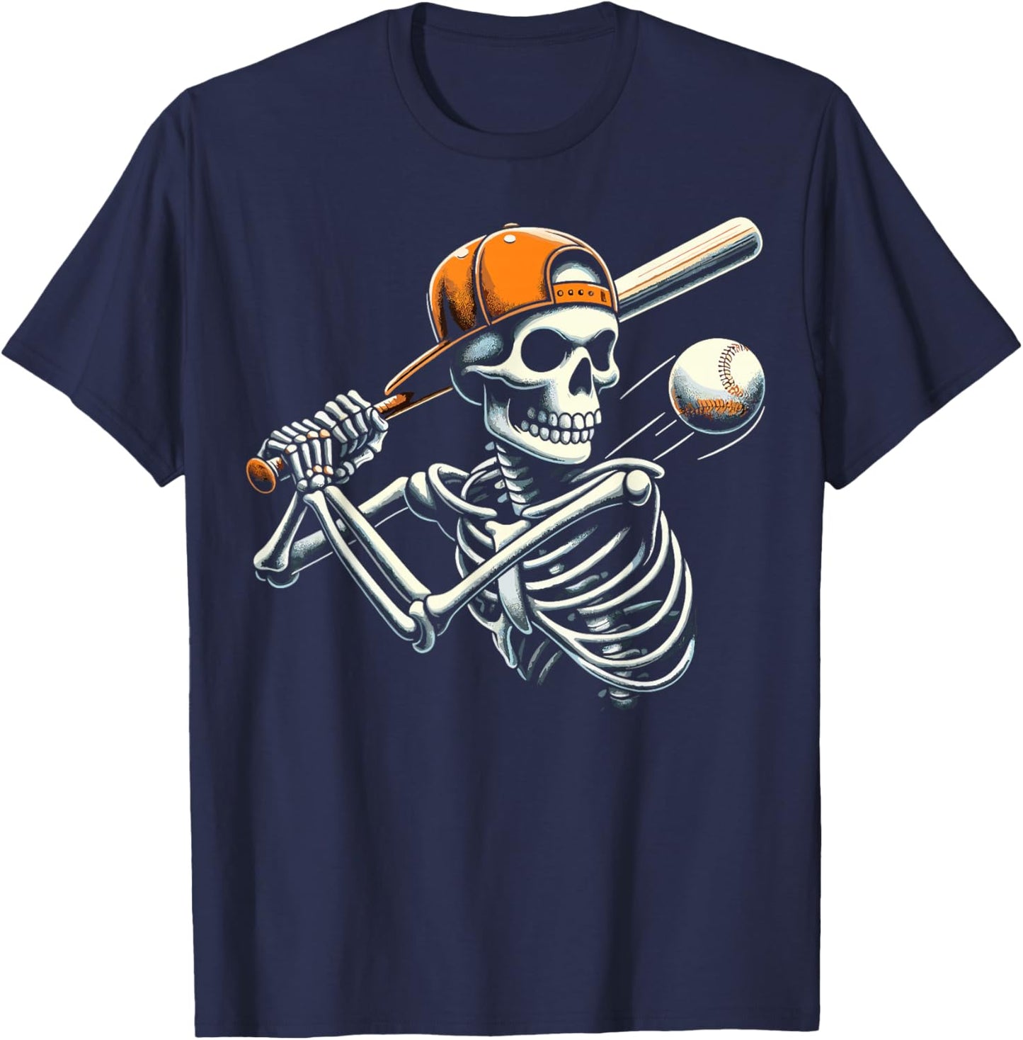 Halloween Boys Batting Skeleton Baseball T-Shirt - T-Shirt | Navy