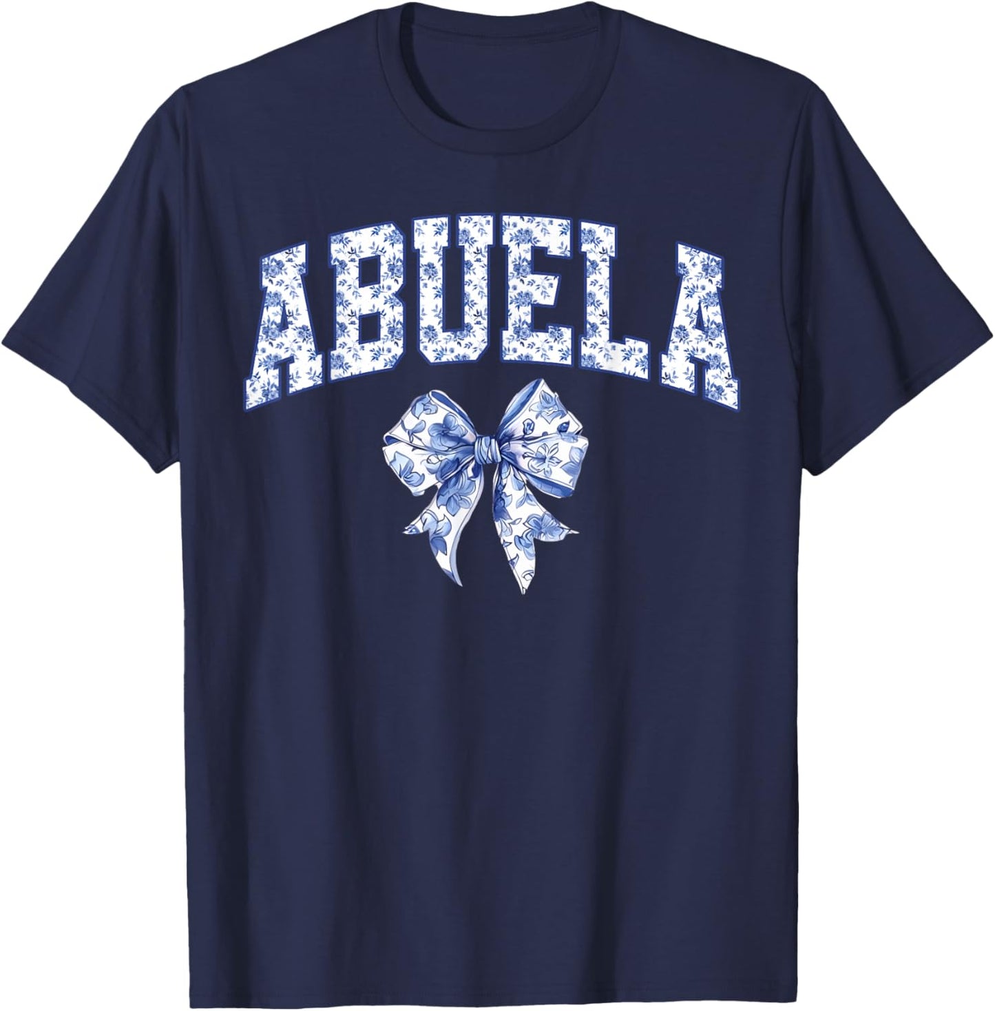 Abuela Coquette Toile Blue Bow Floral Family Matching T-Shirt - T-Shirt | Navy