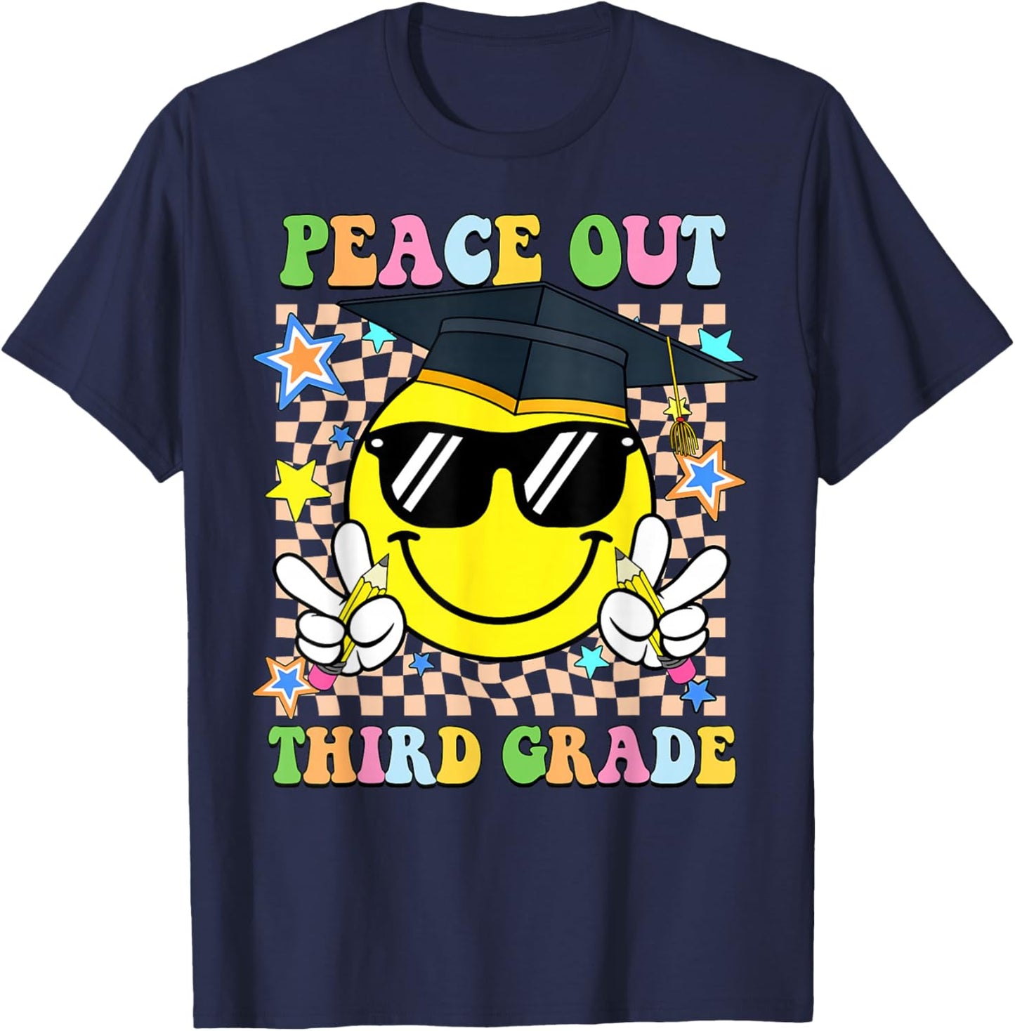 Peace Out Third Grade Smile Face Last Day Boy Girl Student T-Shirt - T-Shirt | Navy