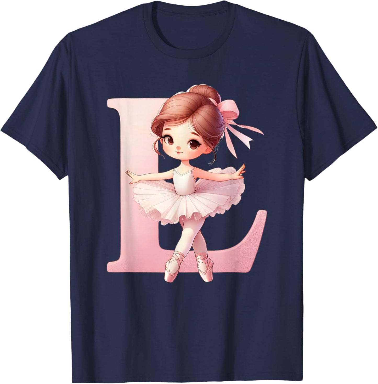 Ballerina Girl Dancing Name First Letter L Girly Tutu Ballet T-Shirt - T-Shirt | Navy