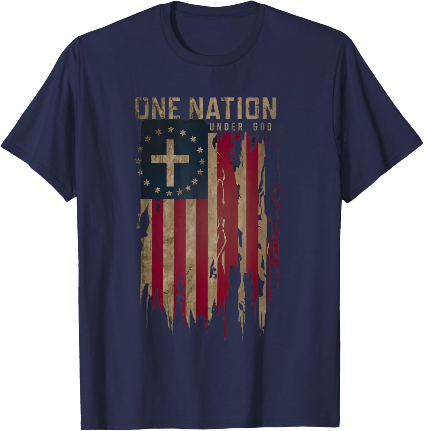 One Nation Under God Patriotic American Flag T-Shirt - T-Shirt | Navy