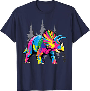 Tie Dye Triceratops Tie Dyed Dinosaur Prehistoric Dino T-Shirt - T-Shirt | Navy