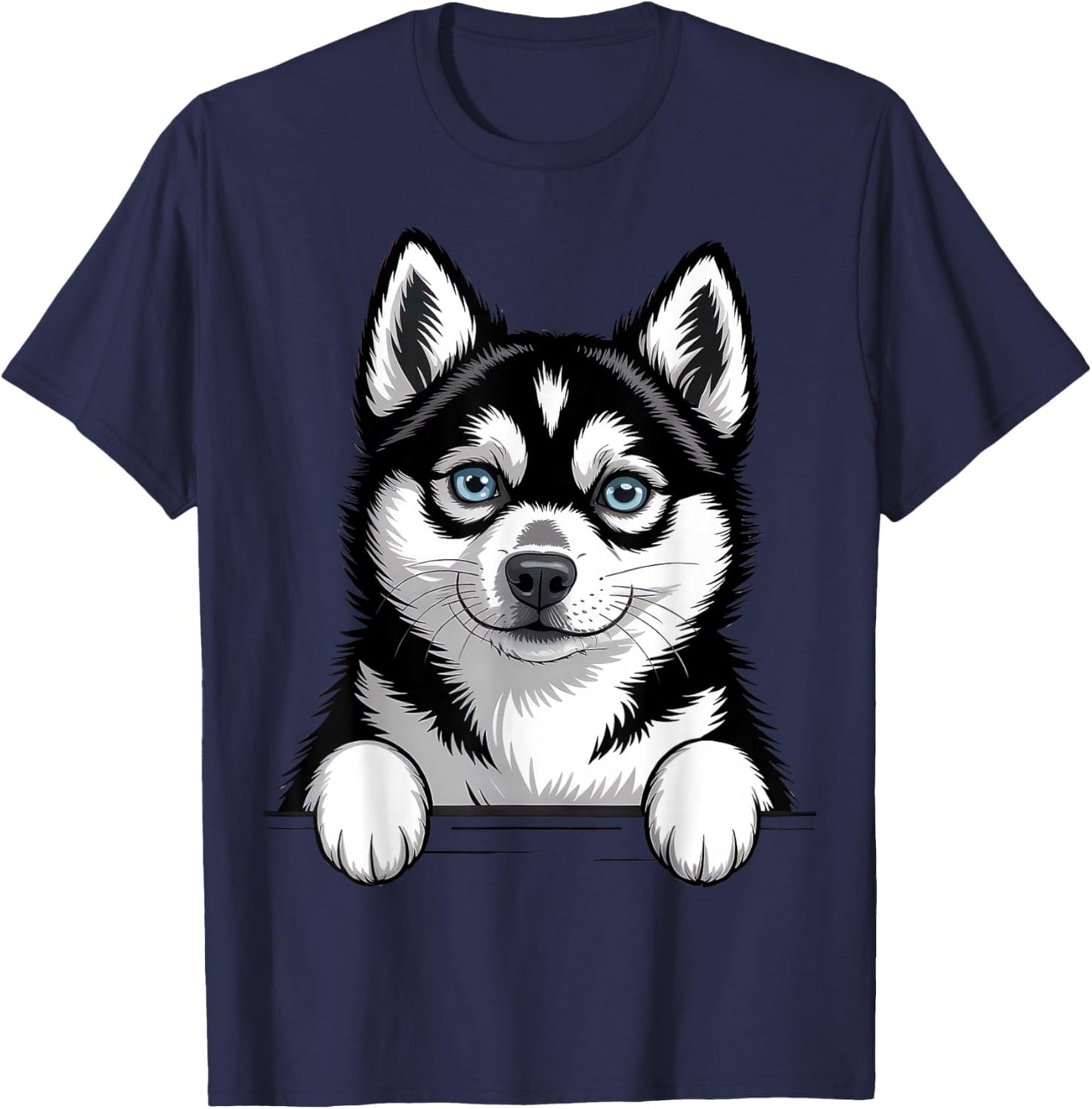 Alaskan Klee Kai Funny Peeking Pocket Husky Puppy Dog Lover T-Shirt - T-Shirt | Navy