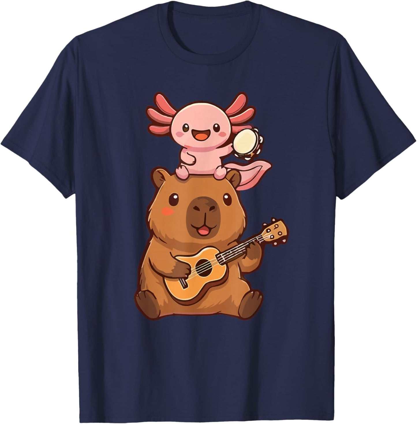 Capybara Axolotl Band Musik Kawaii Tierliebhaber Kinder T-Shirt - T-Shirt | Navy