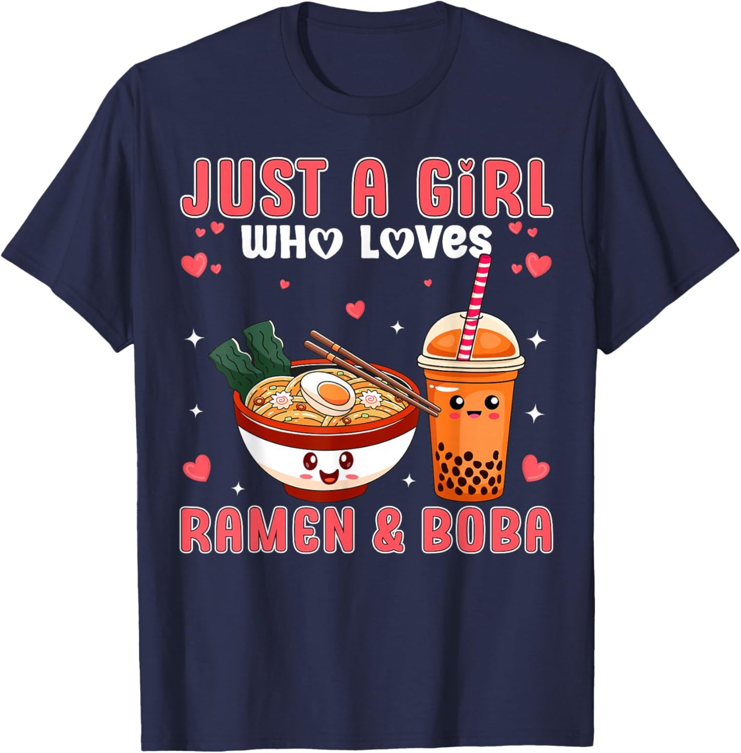 Cute Just a Girl Who Loves Ramen And Boba Japan Bubble Tea T-Shirt - T-Shirt | Navy