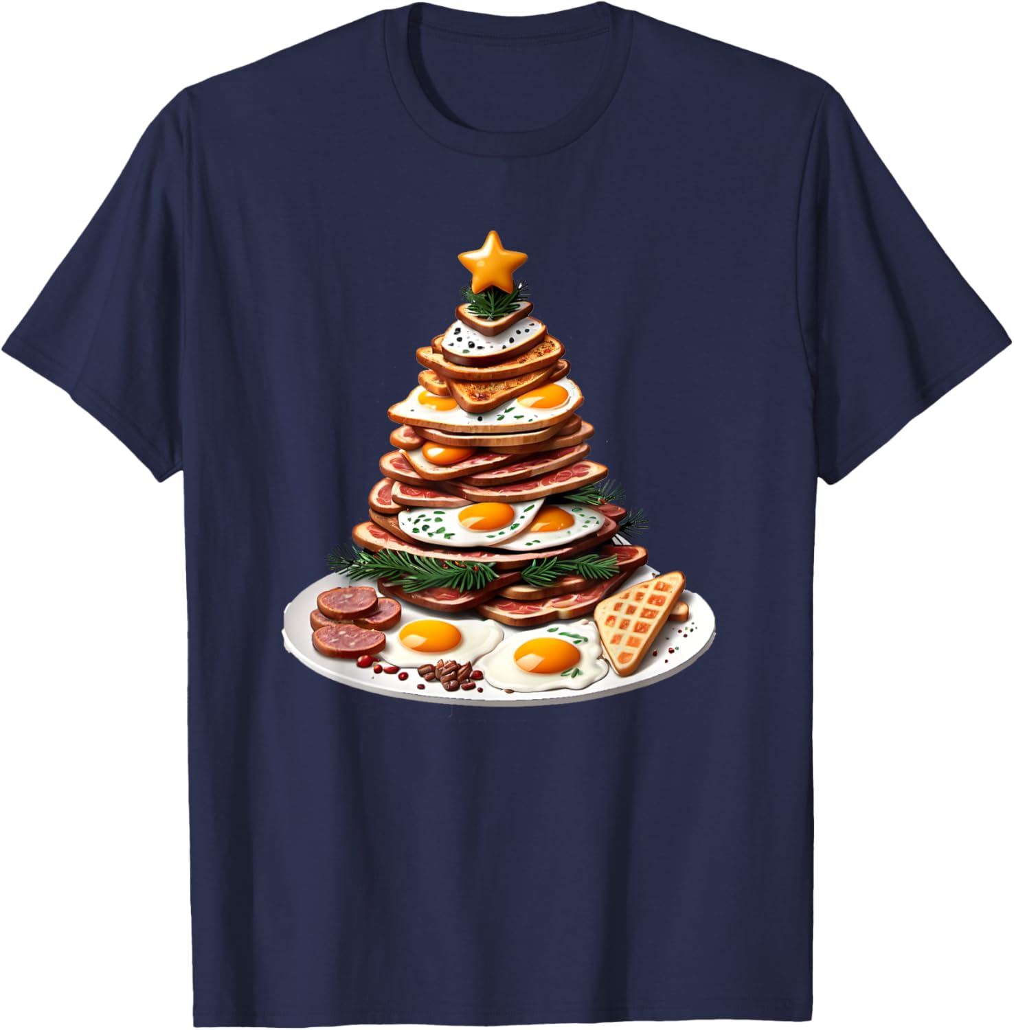Traditional English Breakfast Christmas Tree T-Shirt - T-Shirt | Navy