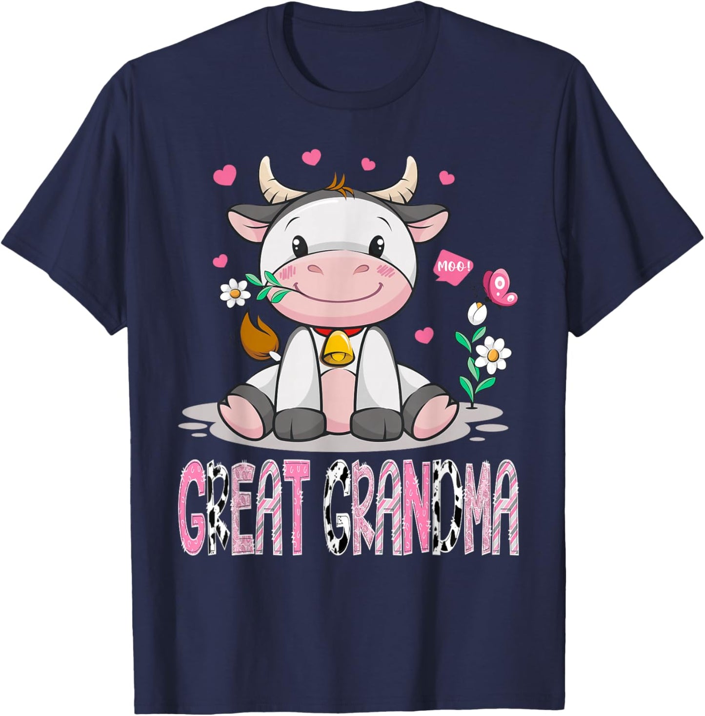 Great Grandma Cute Cow Moo Farmer Birthday Family Matching T-Shirt - T-Shirt | Navy