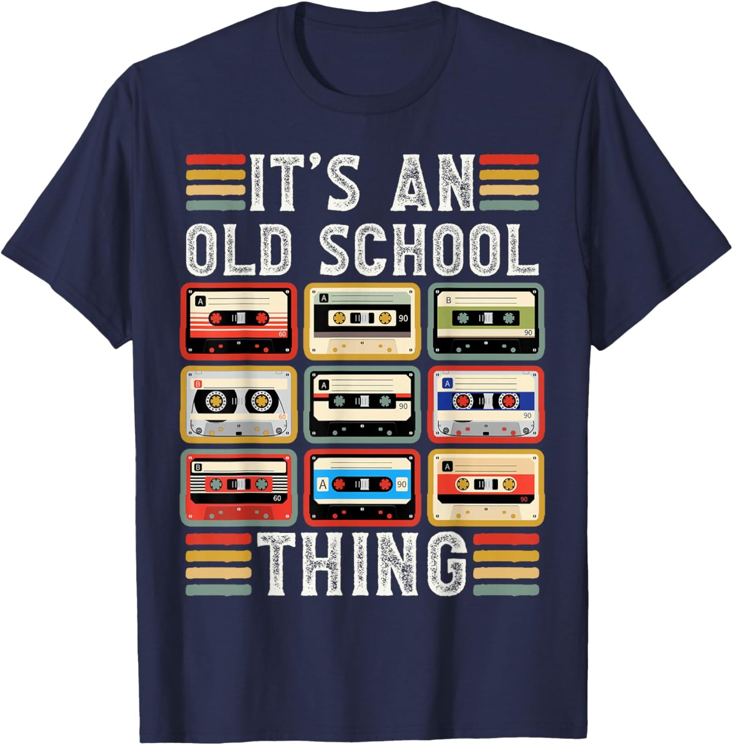 Retro Cassette Tape Music 80s 90s Men Women Boys T-Shirt - T-Shirt | Navy