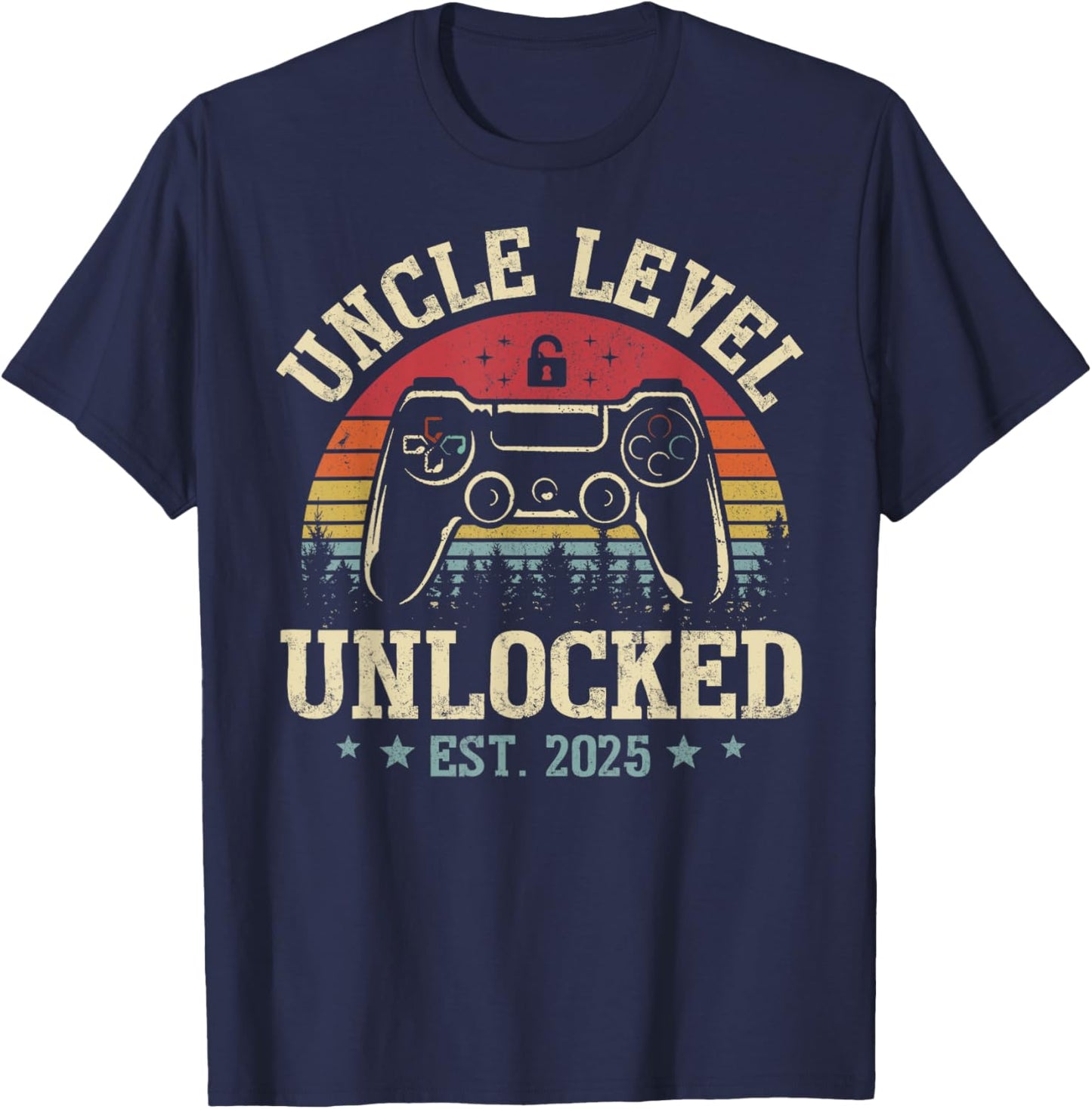 Vintage Uncle Level Unlocked Leveling Up To Uncle Est. 2025 T-Shirt - T-Shirt | Navy